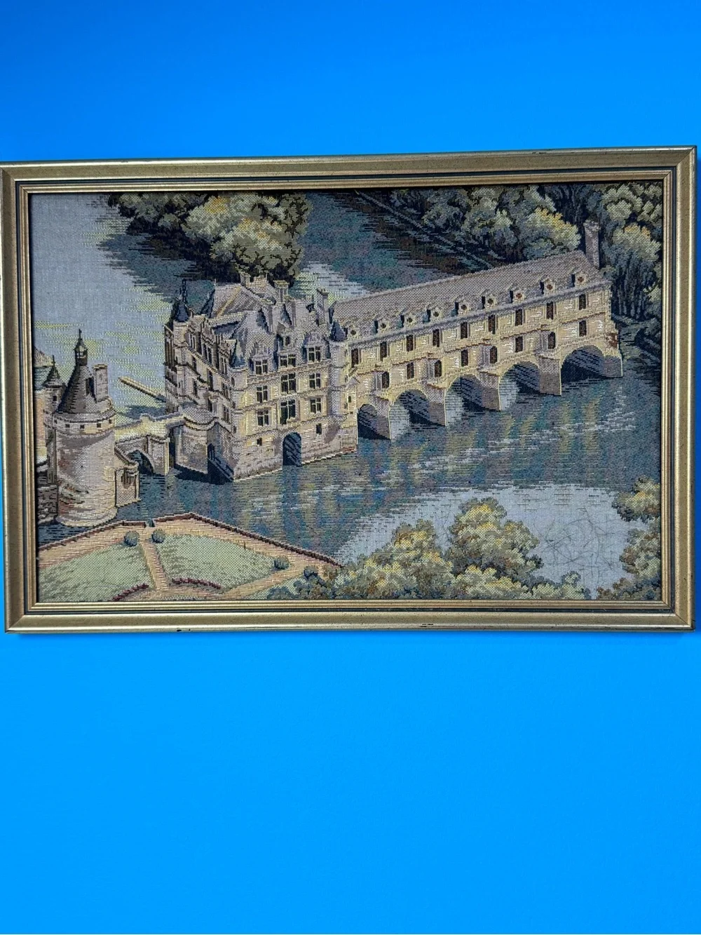 Vintage Framed Chateau de Chenonceau Tapestry Wall Art